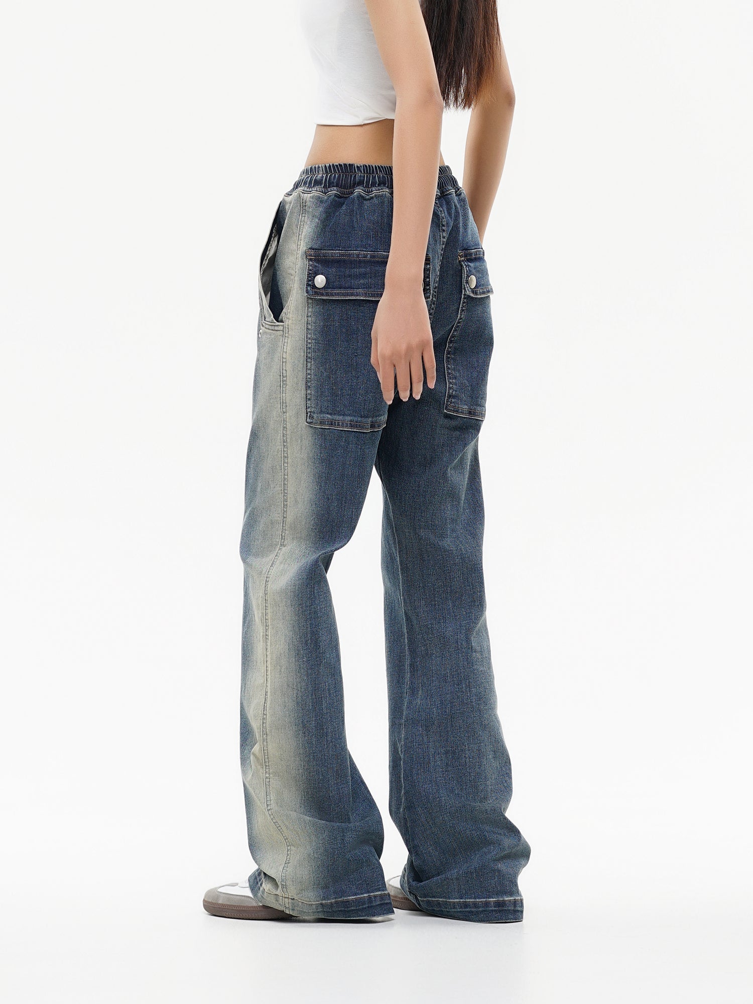 Faded Drawstring Jeans