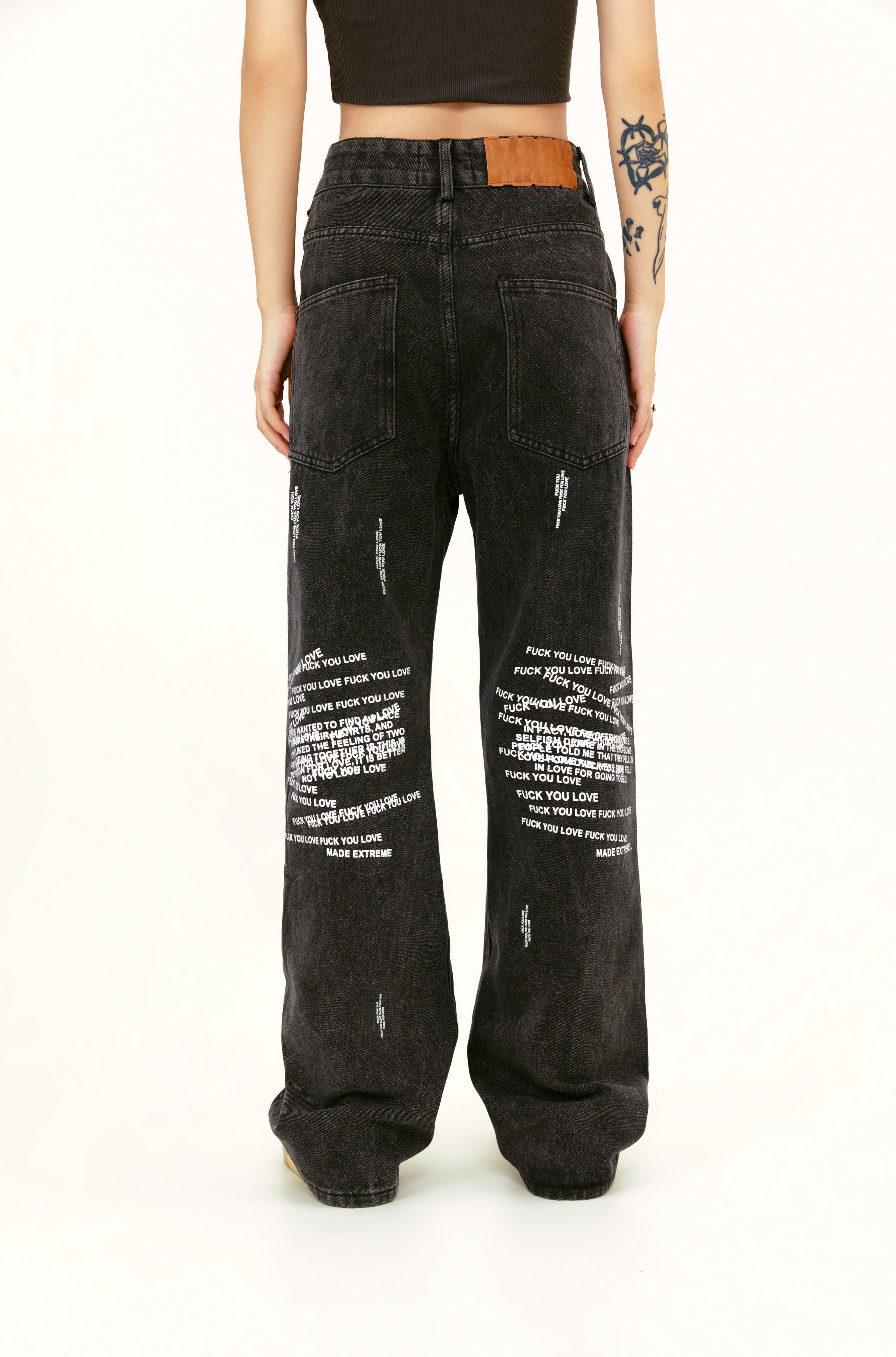 Distressed Text Jeans