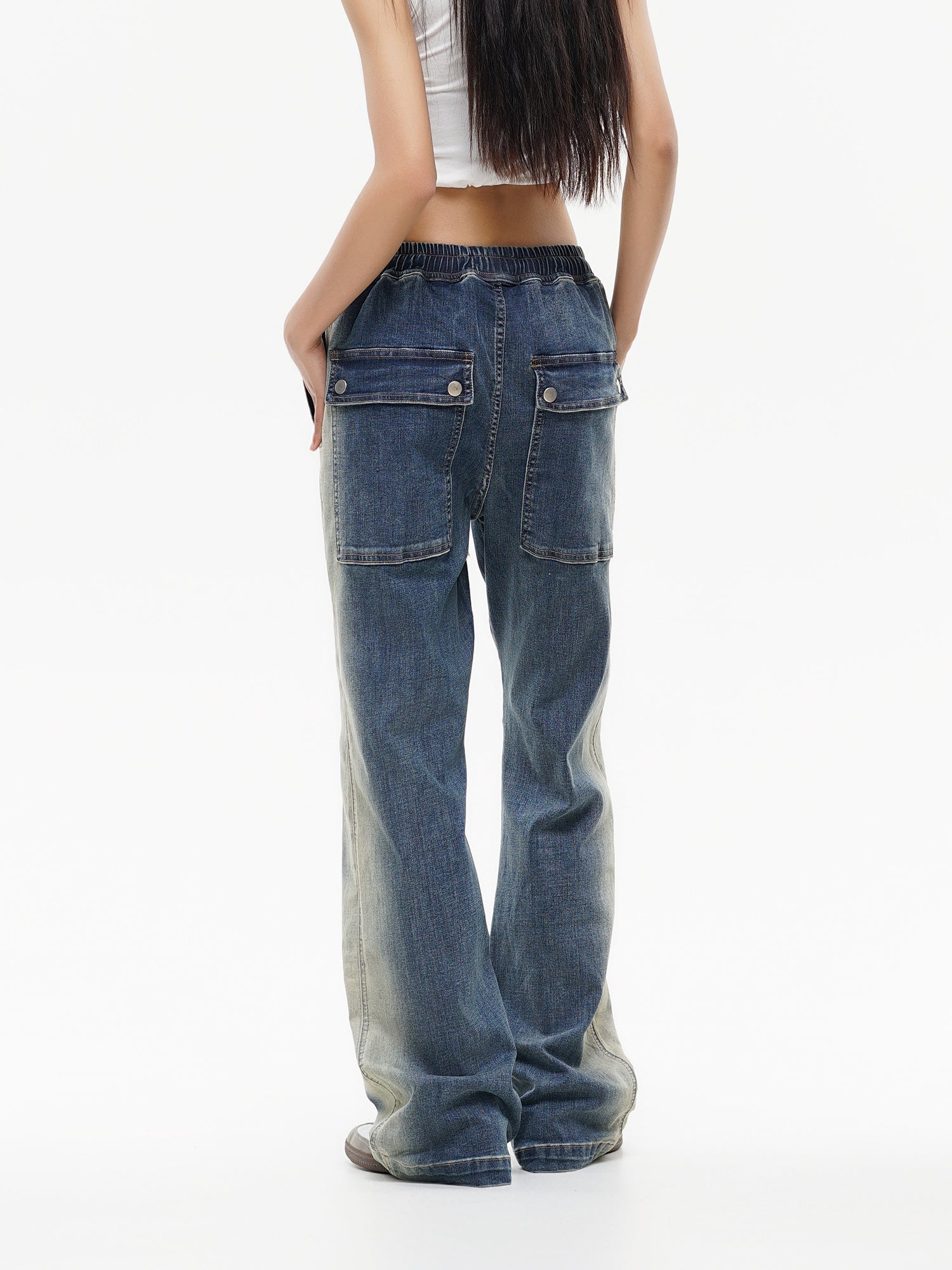 Faded Drawstring Jeans