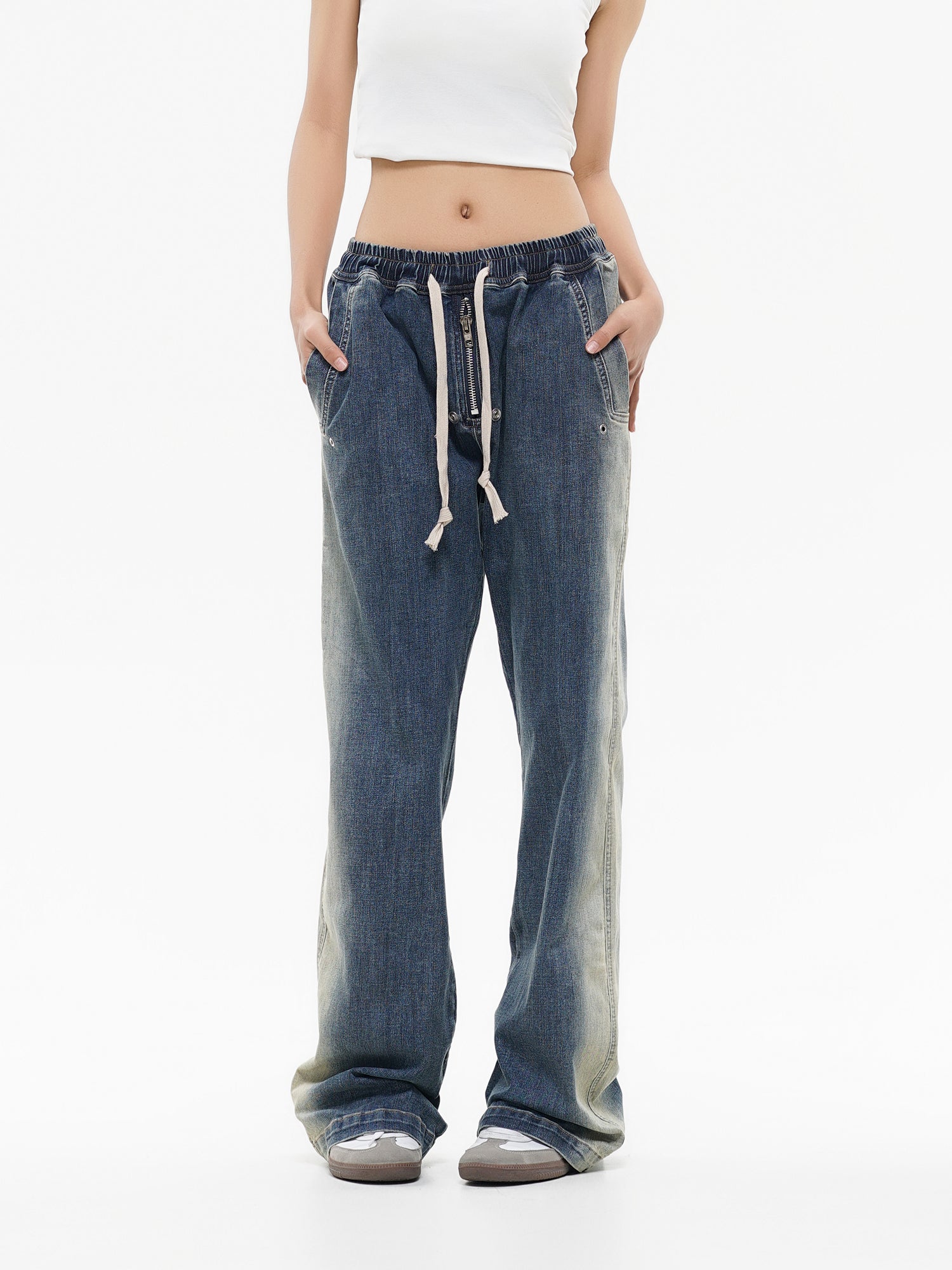 Faded Drawstring Jeans