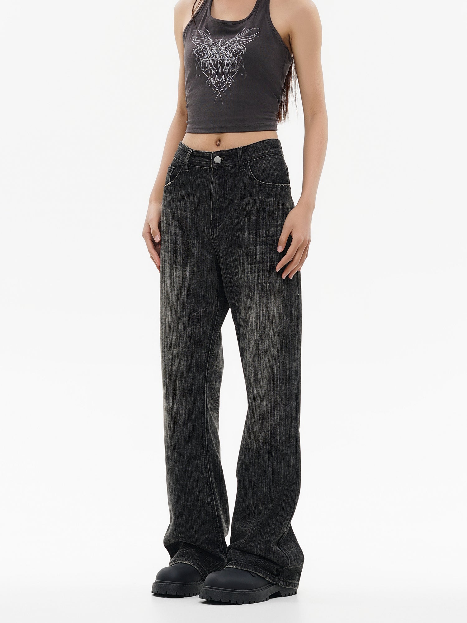 Amii Black Straight Leg Jeans