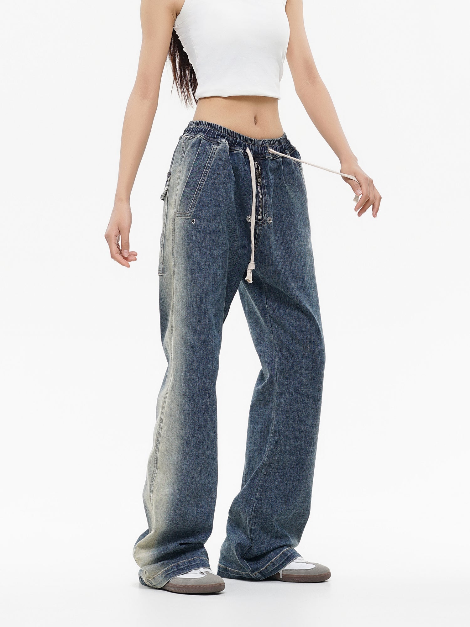 Faded Drawstring Jeans