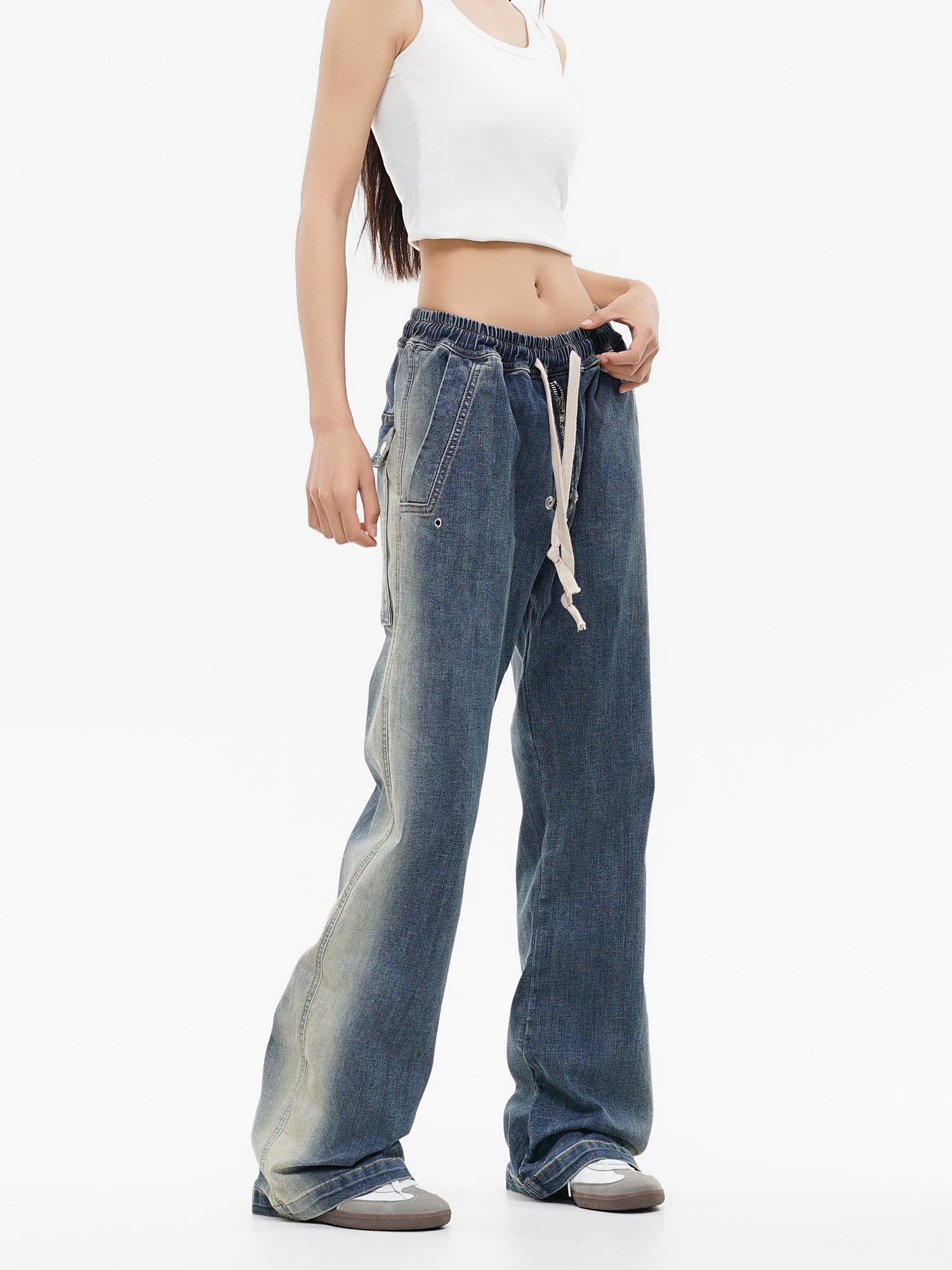 Faded Drawstring Jeans