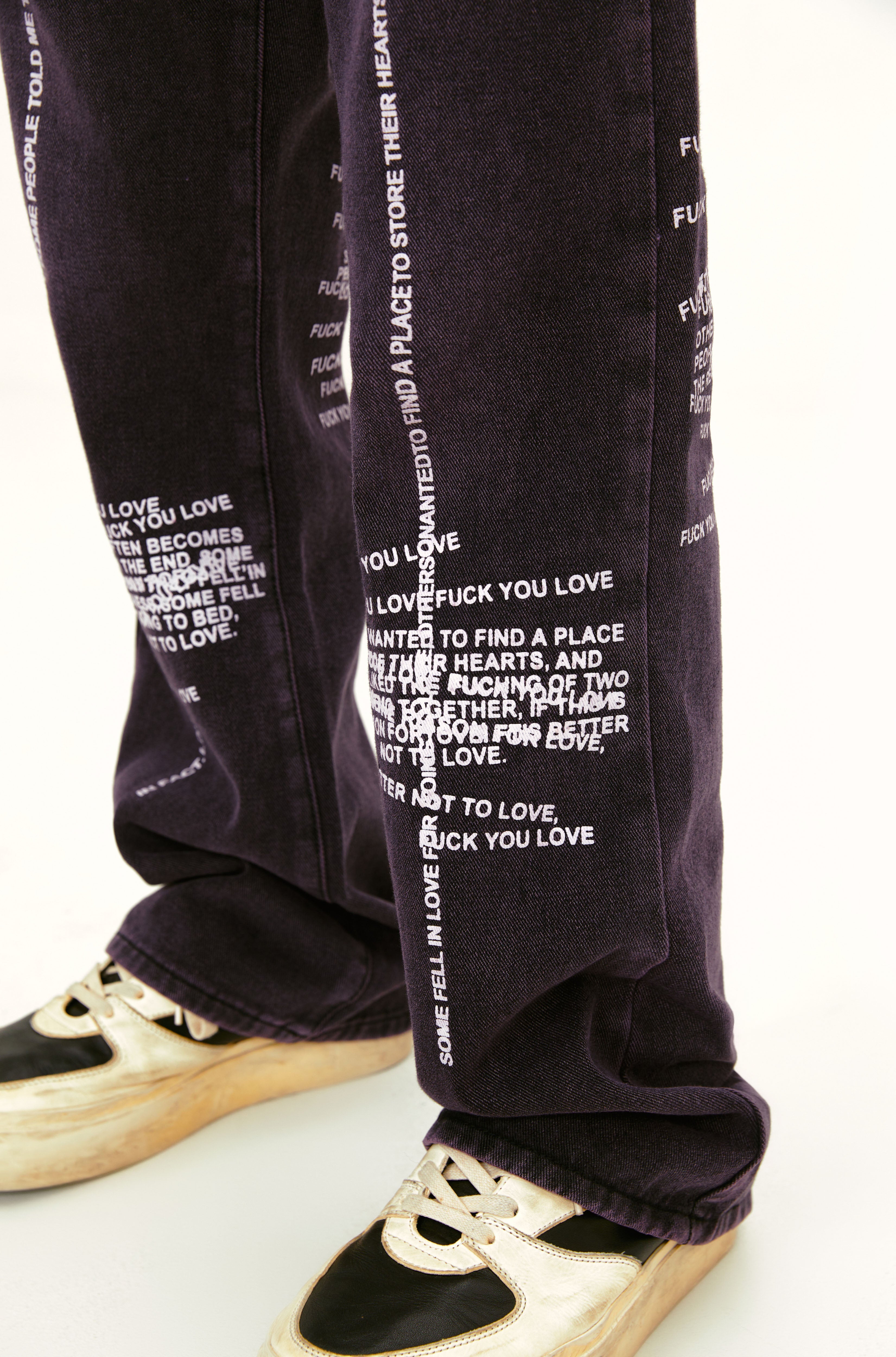 Distressed Text Jeans