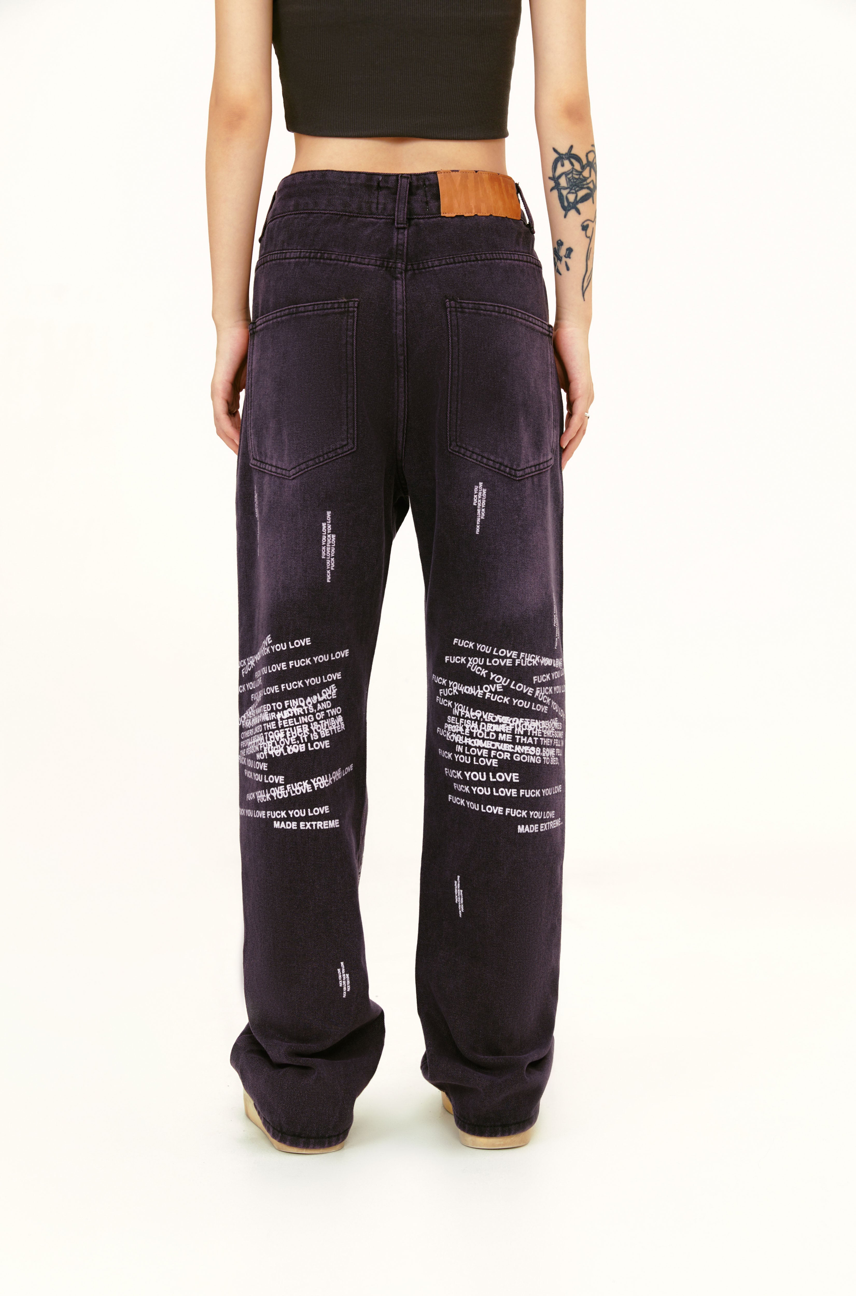 Distressed Text Jeans